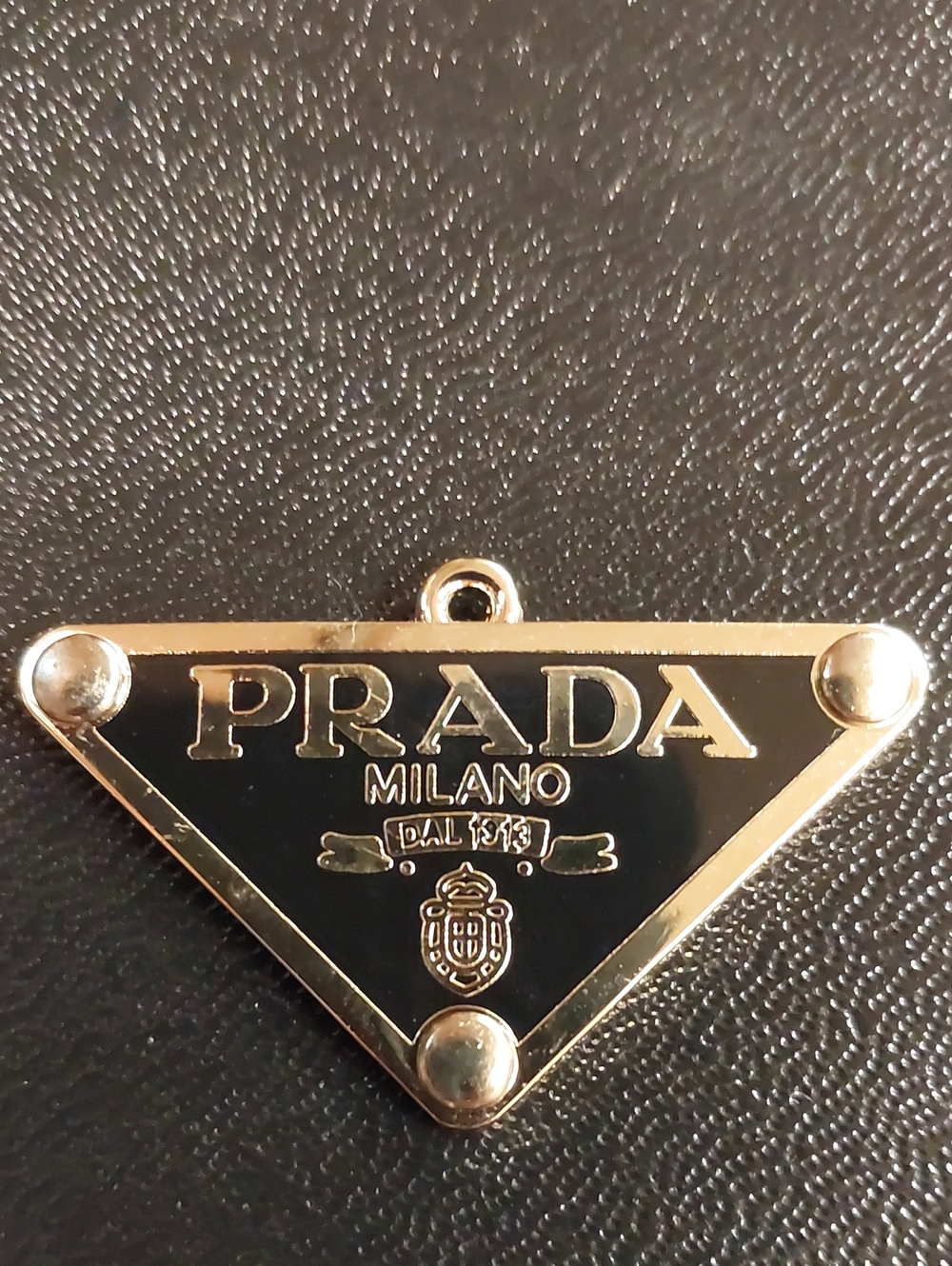 Prada Gold and Black Triangle Logo Charm Pendant